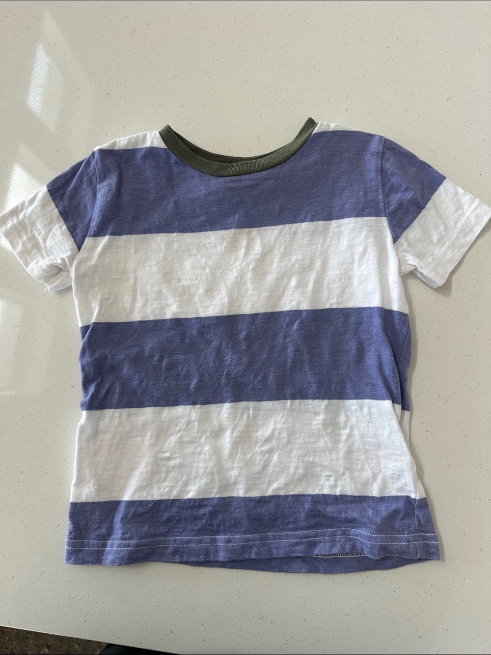 Mini Boden Wide Stripe Tee - Blue, White & Olive Trim